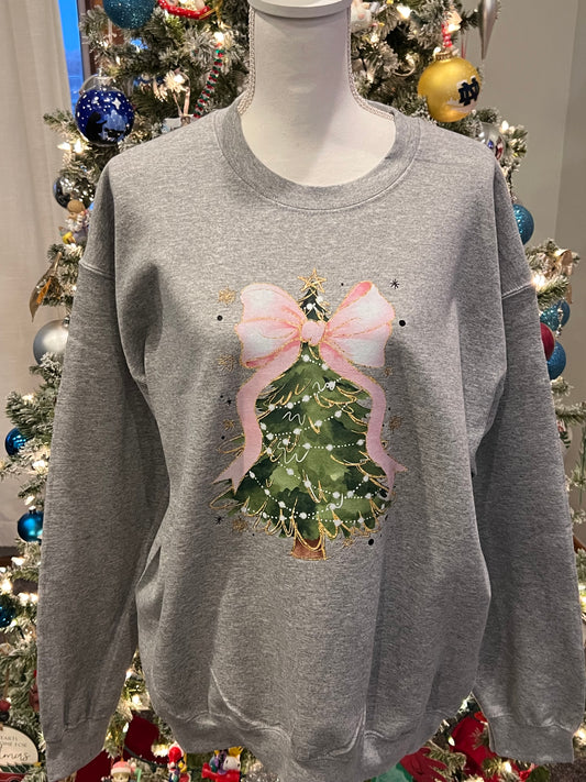 Christmas Pink Bow and Tree Sweatshirt