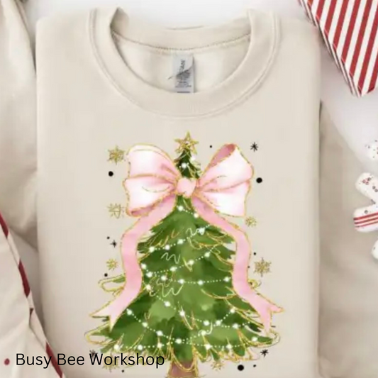 Christmas Pink Bow and Tree Sweatshirt